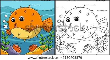 Pufferfish Coloring Page Colored Illustration