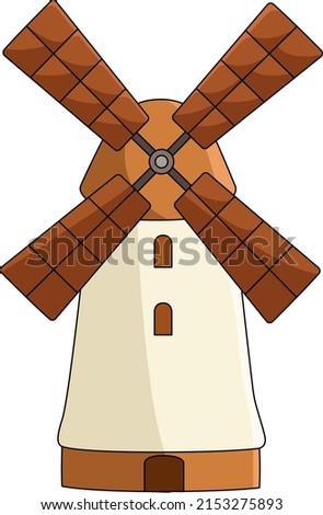 Windmill Cartoon Colored Clipart Illustration