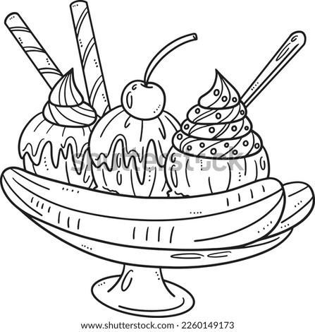 Banana Split Isolated Coloring Page for Kids