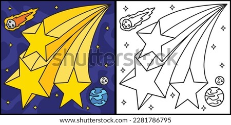 Falling Shooting Stars Coloring Page Illustration