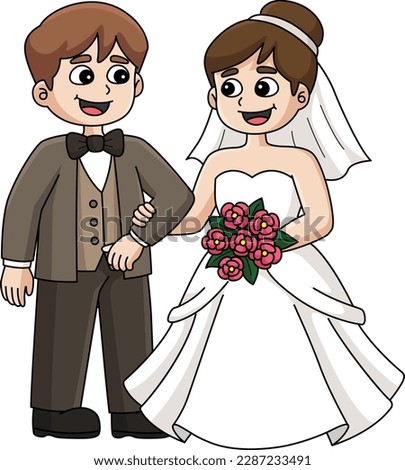 Wedding Groom And Bride Cartoon Colored Clipart