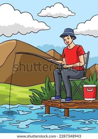 Fisherman Profession Colored Cartoon Illustration