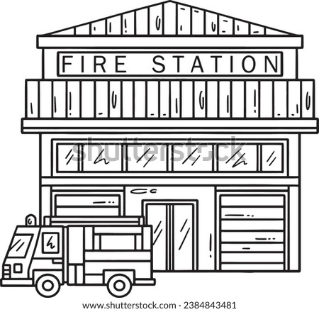 Firefighter Station Isolated Coloring Page 