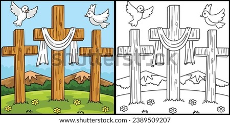 Christian Three Cross Coloring Page Illustration