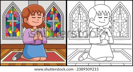 Christian Girl Praying Coloring Page Illustration