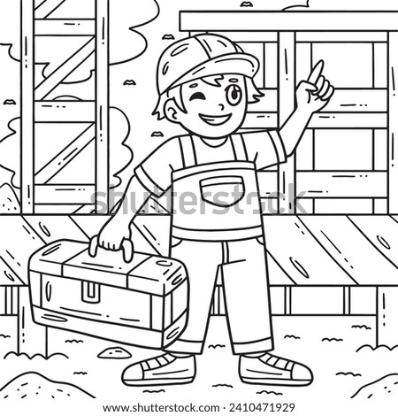Construction Worker with Toolbox Coloring Page 