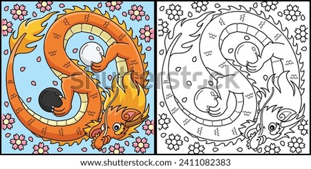 Year of the Dragon Yin Yang Coloring Illustration