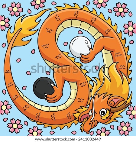 Year of the Dragon Yin Yang Colored Cartoon 