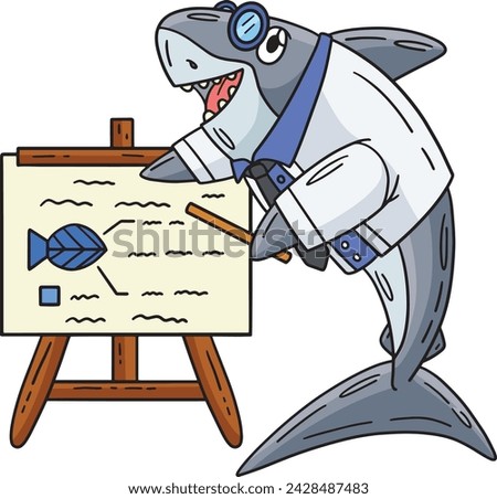 Professor Shark with Easel Canvas Cartoon Clipart 