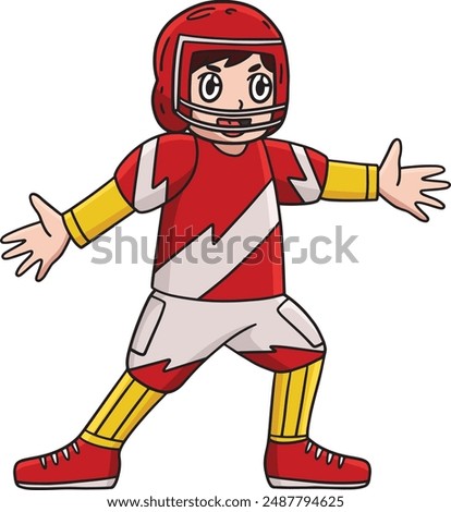 American Football Player Defending Cartoon Clipart