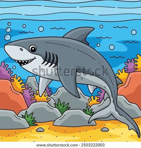 Bull Shark Colored Cartoon Illustration