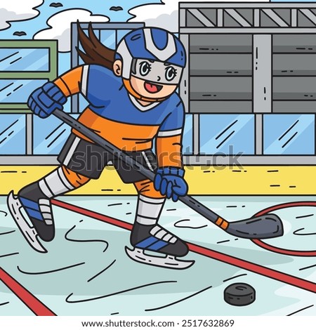 Ice Hockey Player Chasing Hockey Puck Colored 