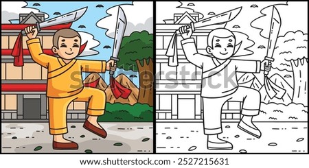 Buddhism Female Shaolin with Blades Illustration