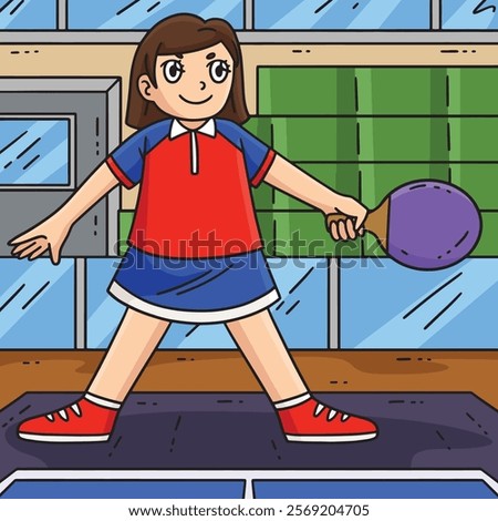 Female Table Tennis Player Ready to Play Colored 