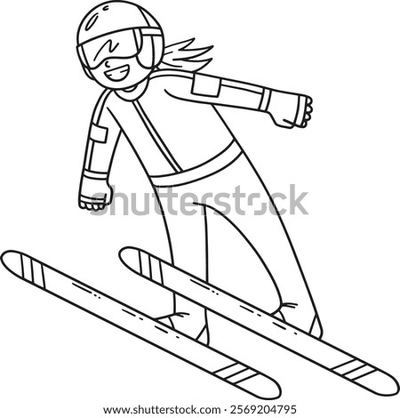 Ski Jumping Female Ski Jumper Taking Off Isolated 