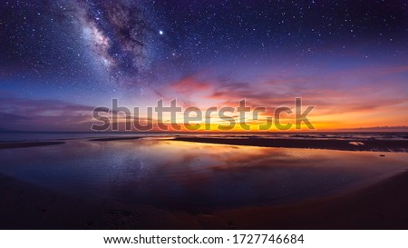 Similar – Image, Stock Photo Milky Way, Venus and meteor over a forest