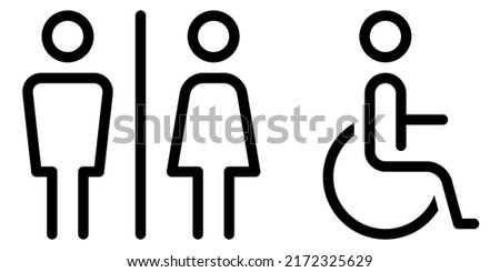 toilet restroom sign for man, woman and disabled people with Line style