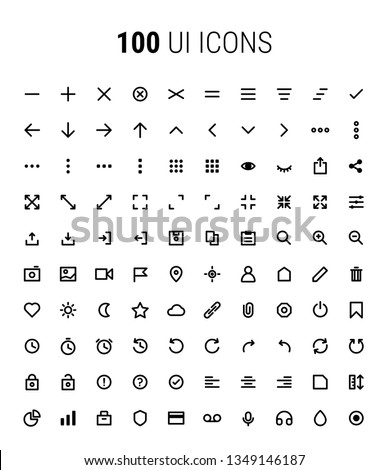 Pack of 100 UI Icons - line art, minimalistic, application, mobile, modern, web, high quality, vector