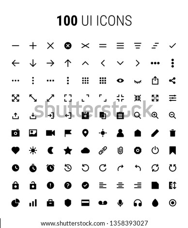 Pack of 100 UI Icons - filled, minimalistic, application, mobile, modern, web, high quality, vector