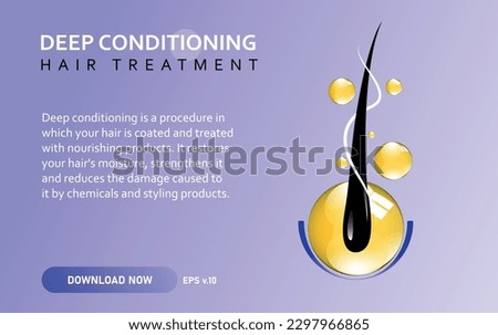 In protein treatments, hydrolysed protein is added to the hair shaft, filling the hair cuticle gaps, improving the hair's overall health and elasticity. hair treatment illustration. karatin, cysteine.