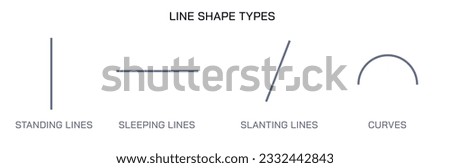 Line shape types, standing line, sleeping line, slanting lines, curves vector illustration. 