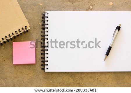Blank stationery set on concrete background for presentation and business / book ,blank sticky note and pen