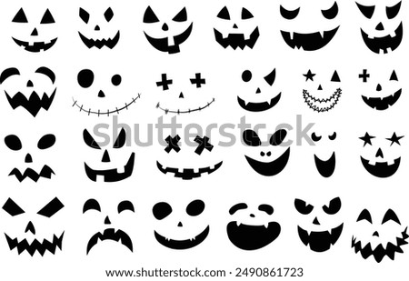 Pumpkin Devil Mask for Halloween. Black mask smile and orange border. The horror smile of the pumpkin ghost symbolizes the Halloween festival. Evil eyes. Isolated white background.