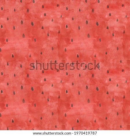 The red flesh of watermelon seamless pattern. Watercolor slice of watermelon endless print. Hand-drawn juicy watermelon repeat background. Abstract summer illustration. Watermelon texture.