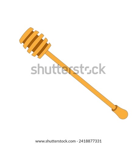 Honey wood spoon, honey stick dipper vector illustration isolated on white