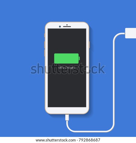 Charging phone. Plugged Phone. Flat design. Vector illustratoin.