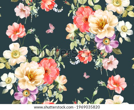 Classic Popular Flower Seamless pattern background - For easy making seamless pattern use it for filling any contours. Perfect for wallpaper, fabric design, wrapping paper, surface textures, digital p
