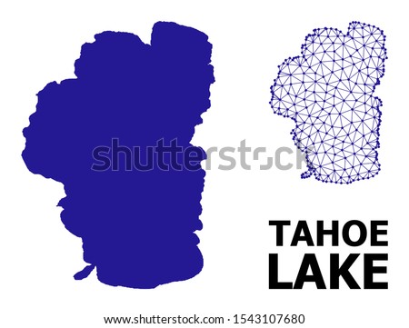 Solid and mesh vector map of Tahoe Lake. Linear frame 2D polygonal mesh in vector EPS format, geographic templates for patriotic illustrations. Illustrations are isolated on a white background.