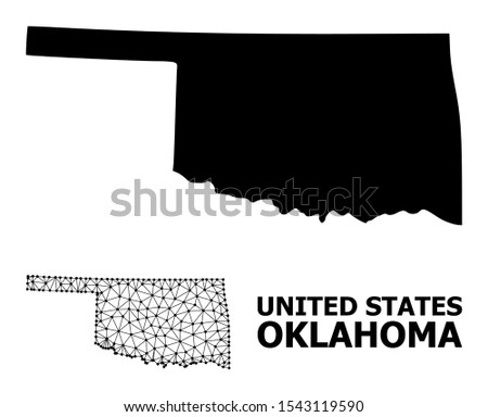 Solid and mesh vector map of Oklahoma State. Wire frame 2D polygonal mesh in eps vector format, geographic models for economics illustrations. Illustrations are isolated on a white background.