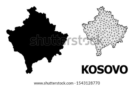 Solid and mesh vector map of Kosovo. Wire carcass flat triangular mesh in vector format, geographic templates for political purposes. Illustrations are isolated on a white background.