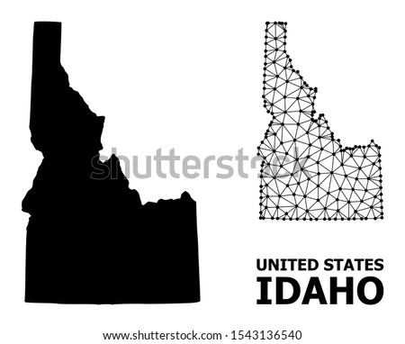 Solid and mesh vector map of Idaho State. Linear frame flat triangular mesh in eps vector format, geographic templates for economical posters. Illustrations are isolated on a white background.