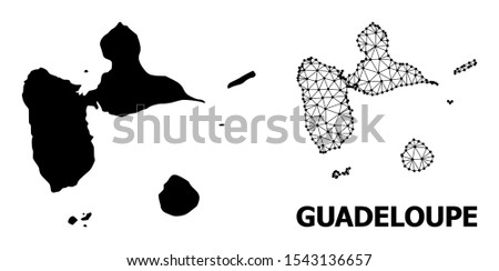 Solid and mesh vector map of Guadeloupe. Wire frame 2D polygonal mesh in vector format, geographic templates for patriotic illustrations. Illustrations are isolated on a white background.