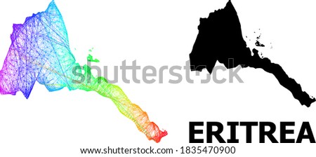 Wire frame and solid map of Eritrea. Vector structure is created from map of Eritrea with intersected random lines, and has bright spectral gradient. Abstract lines form map of Eritrea.