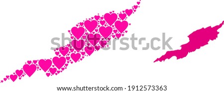 Love collage and solid map of Anguilla Island. Collage map of Anguilla Island formed with pink lovely hearts. Vector flat illustration for dating conceptual illustrations.