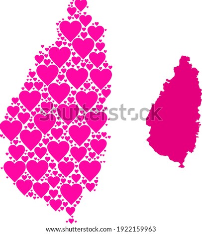 Love collage and solid map of Saint Lucia Island. Collage map of Saint Lucia Island is formed with pink lovely hearts. Vector flat illustration for love abstract illustrations.