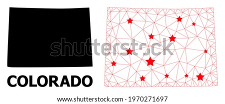 2D polygonal and solid map of Colorado State. Vector structure is created from map of Colorado State with red stars. Abstract lines and stars are combined into map of Colorado State.