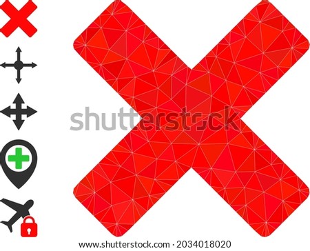 Triangle reject cross polygonal symbol illustration, and similar icons. Reject Cross is filled with triangles. Lowpoly reject cross designed of chaotic filled triangles.