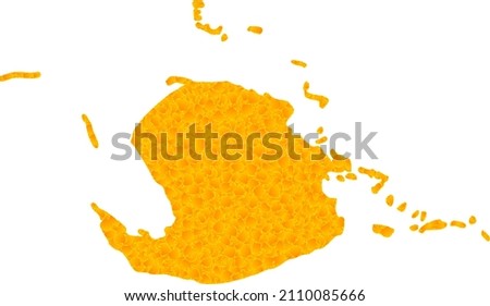 Vector Gold map of Juventud Island. Map of Juventud Island is isolated on a white background. Gold particles mosaic based on solid yellow map of Juventud Island.