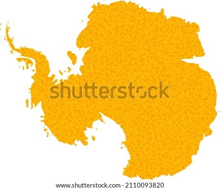 Vector Golden map of Antarctica. Map of Antarctica is isolated on a white background. Golden particles mosaic based on solid yellow map of Antarctica.