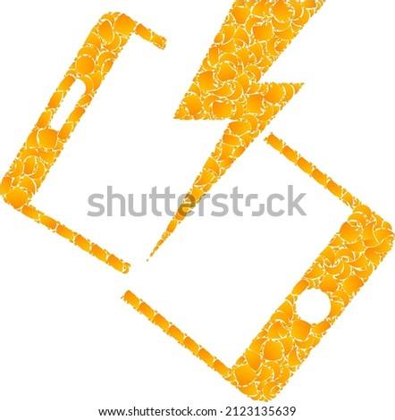 Vector golden smartphone crash mosaic icon. Smartphone crash is isolated on a white background. Gold items mosaic based on smartphone crash icon.