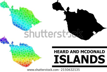 Spectral gradiented star mosaic map of Heard and McDonald Islands. Vector colored map of Heard and McDonald Islands with spectrum gradients.