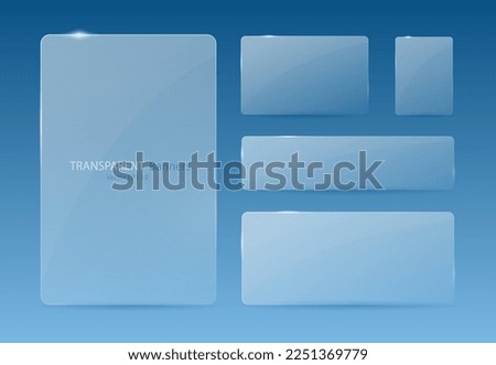 A set of transparent banners on a gray background. Banners with reflections in the style of glass morphism. Vector illustration.