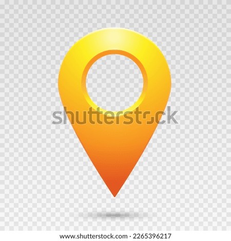 The geolocation icon is yellow on a transparent background. Realistic pin code icon of the geolocation map. Vector EPS 10.