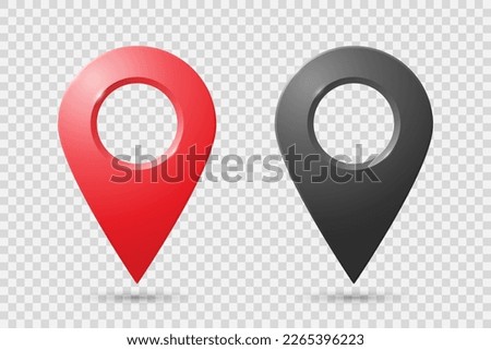 Realistic geolocation icons in red and black on a transparent background. A set of geolocation map pin code icons. Vector EPS 10.