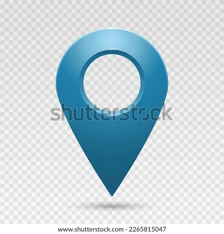 The geolocation icon is blue with highlights on a transparent background. Realistic pin code icon of the geolocation map. Vector illustration.
