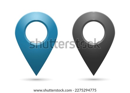 Realistic geolocation icons in blue and black on a white background. A set of geolocation map pin code icons. Vector EPS 10.